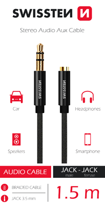 Picture of Swissten Textile Audio Cable 3,5 mm (male) / 3,5 mm (female) / 1.5m