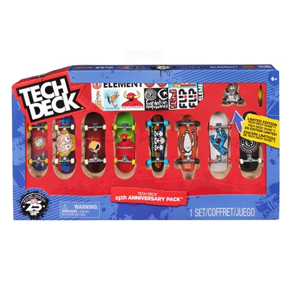 Изображение Tech Deck , 25th Anniversary 8-Pack Fingerboards with Exclusive Figure, Collectible and Customizable Mini Skateboards, Kids Toys for Ages 6 and up