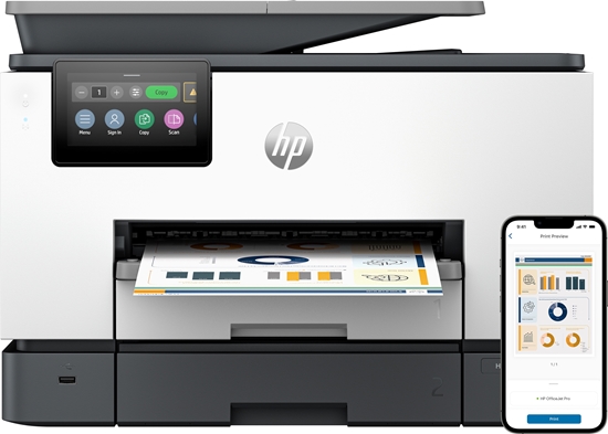 Picture of HP OfficeJet Pro 9130b All-in-One Printer, Color, Printer for Small medium business, Print, copy, scan, fax, Wireless; Print from phone or tablet; Automatic document feeder; Two-sided printing; Two-sided scanning; Scan to email; Scan to pdf; Fax; Front US