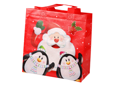 Attēls no Dovanų maišelis su Kalėdų seneliu ir pingvinais, raudonas