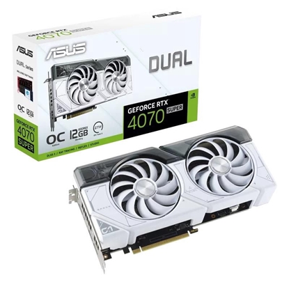 Picture of Graphics Card|ASUS|NVIDIA GeForce RTX 4070 SUPER|12 GB|GDDR6X|192 bit|PCIE 4.0 16x|Two and Half Slot Fansink|1xHDMI|3xDisplayPort|DUAL-RTX4070S-O12G-WHITE