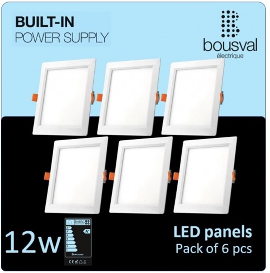 Изображение Komplekts 6 gabali kvadrātformas LED panelis 12W 3000K 168x168x29 ar iebūvētu barošanas bloku