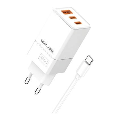 Picture of Ładowarka sieciowa 65W GaN 2xUSB-C + USB-A+ kabel USB-C Biała 
