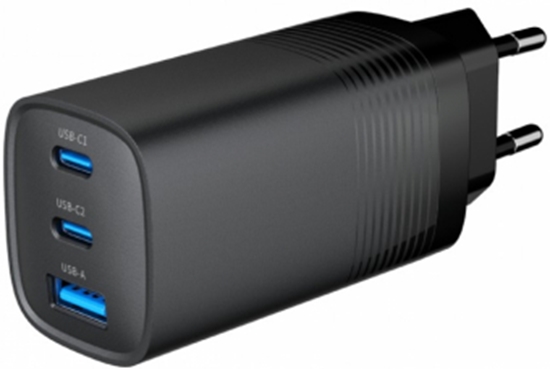 Изображение Lādētājs Gembird 3-port 65W GaN USB PowerDelivery fast Charger Black