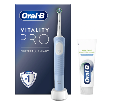 Picture of Oral-B | Vitality Pro Protect X Clean | Electric Toothbrush + Toothpaste | Rechargeable | For adults | Number of brush heads included 1 | Number of teeth brushing modes 3 | Blue