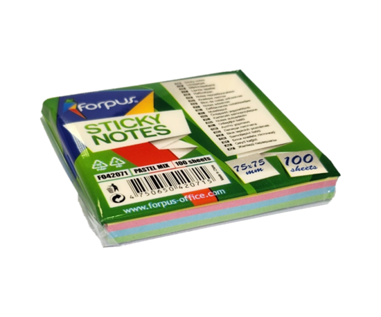 Изображение Sticky Notes Forpus, 75x75mm, Mix of 4 pastel colours (1x100)