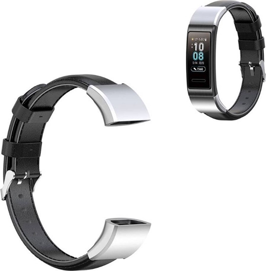 Изображение Strado Pasek skórzany do Huawei Band 3/4 PRO (Czarny) uniwersalny