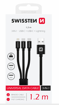 Attēls no Swissten 3in1 Textile Data Cable 1.2m