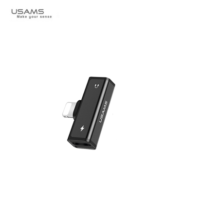 Изображение Usams US-SJ270 Lightning Kabeļu adapteris uz Lightning austiņu ligzdu + Lightning uzlādes Ligzdu Melns