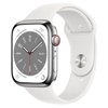 Picture of Apple Watch 8 GPS + Cellular 45mm Stainless Steel Sport Band, silver/white (MNKE3EL/A)