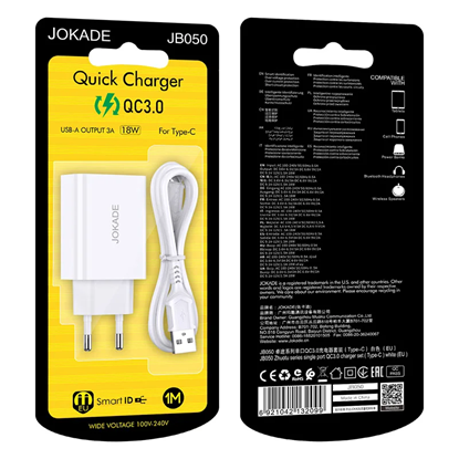 Picture of Jokade JB050 lādētājs | 18W | 3A + USB-C kabelis 1