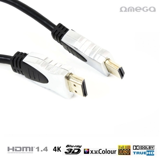Изображение Omega OCHG54 HDMI V1.4 Ar Internetu type A - 19/19 male/male Premium Gold Vads 5m Melns (Blister Box)