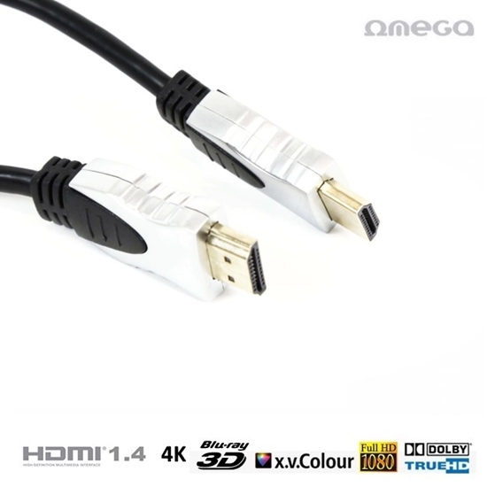 Picture of Omega OCHG54 HDMI V1.4 Ar Internetu type A - 19/19 male/male Premium Gold Vads 5m Melns (Blister Box)