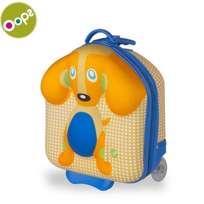 Изображение Oops Dog 3D Krāsains ciets bērnu čemodans ar ritenīšiem un izvelkamo rokturi no 18m+ (32.5x40x19cm) Dzeltens 31003.22