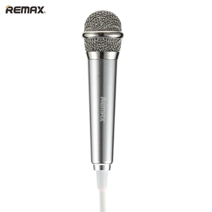 Attēls no Remax K01 Mini Universāls 3.5mm Vada Mikrofons priekš Karaoke & AUX Iekārtām ar 2x Plug-In Adapteri Sudraba