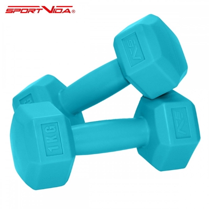 Изображение SportVida 2in1 GYM un Fitnesa Komforta Hexo formas Hantenes komplekts 2 * 1Kg Trīkzila