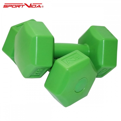 Изображение SportVida 2in1 GYM un Fitnesa Komforta Hexo formas Hantenes komplekts 2 * 2Kg Zaļa