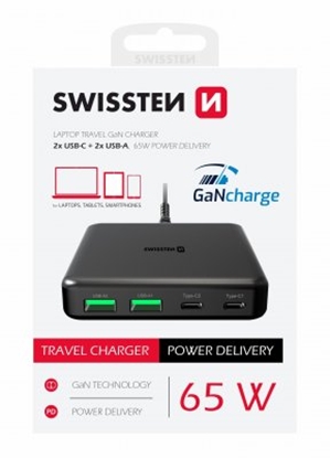 Attēls no Swissten Desktop GaN Charger Adaperis 2x USB-C /  2x USB / 65W