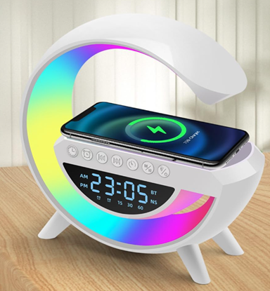 Изображение Wolulu AS-50195 Night Light with Wireless Charger / Bluetooth Speaker / Alarm Clock / LED / RGB