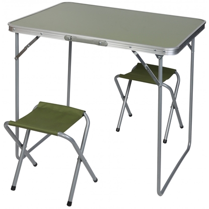 Attēls no Kempinga saliekamais galds 80x60x70 cm un 2 krēsli zaļi