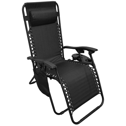 Изображение Daudzfunkcionāls saliekams dārza klāja krēsls ar galdu un avīžu turētāju 175x52 / 65x110cm melns