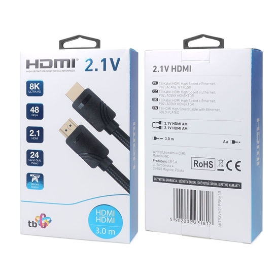 Изображение Kabel HDMI v 2.1 premium 3 m 8K Czarny Stworzony dla graczy