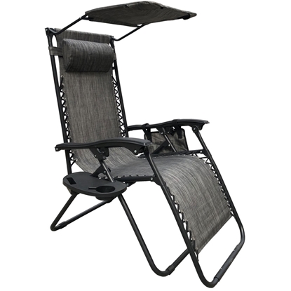 Picture of Saliekams dārza atpūtas krēsls ar nojumi un pelēku galvas balstu