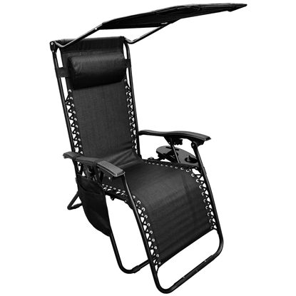 Attēls no Saliekams dārza sauļošanās krēsls ar kapuci un galvas balstu melns