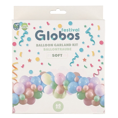 Picture of Balonu arka Globos pasteļkrāsas 28cmx40 13cmx20, 2.5m 60gab.