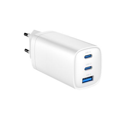 Attēls no Gembird TA-UC-PDQC65-01-W 3-port 65 W GaN USB PowerDelivery fast charger, white