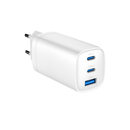 Picture of Gembird TA-UC-PDQC65-01-W 3-port 65 W GaN USB PowerDelivery fast charger, white