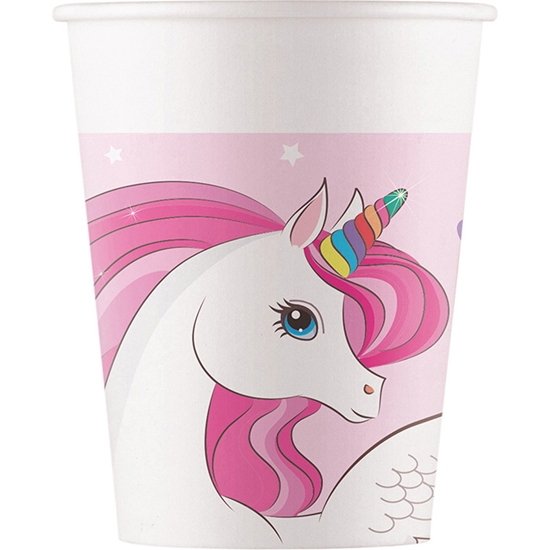 Picture of Glāzes papīra Unicorn Rainbow 200ml 8gab.