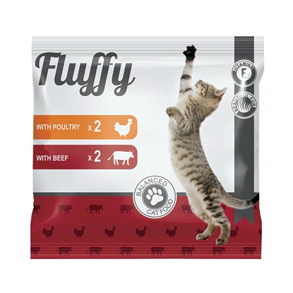 Attēls no Konservi kaķiem Fluffy putnu gaļu x2, ar liellopu x2, 400g