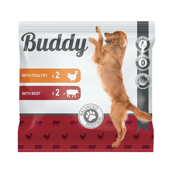 Изображение Konservi suņiem Buddy ar vistu x2, ar liellopu x2, 400g