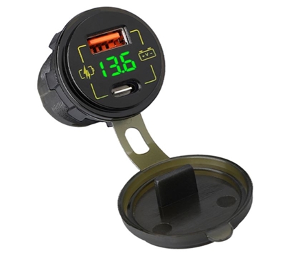 Picture of Ładowarka samochodowa montażowa USB+USB-C M18A woltomierz 