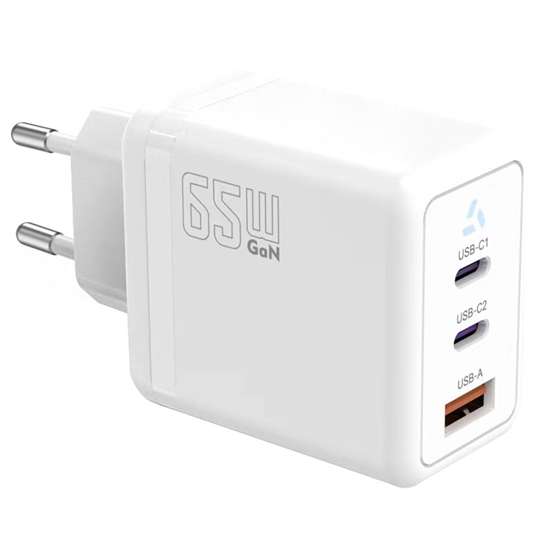 Picture of Ładowarka sieciowa 2x USB C + USB A Power Delivery biała, GaN 65W