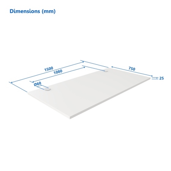 Picture of Up Up Table top L White, 1500x750x25mm (Laminated particle board)