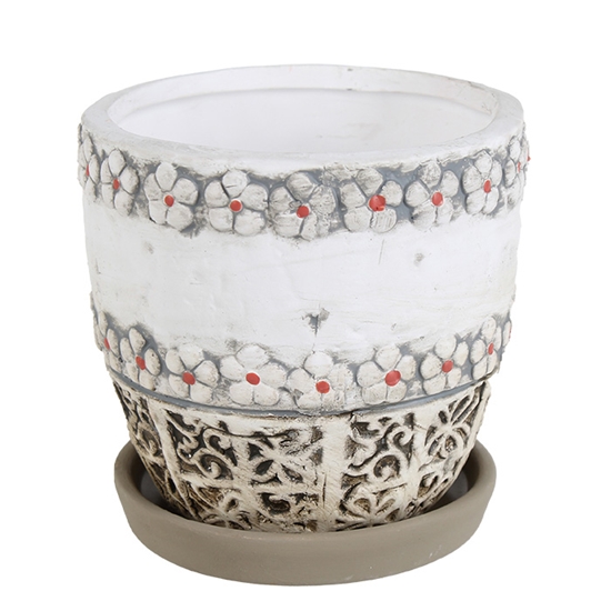 Picture of Puķu pods d18xh16cm ar puķainu apmali balts