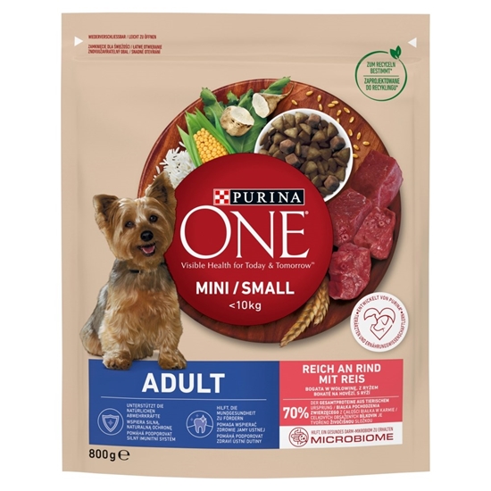 Изображение PURINA One Mini Adult Beef, Rice - Dry Dog Food - 800 g