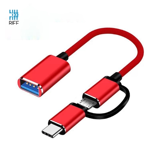Picture of Riff V8 2 in1 OTG Host Vads Type-C + Micro USB Spraudnis uz USB 3.0 Type A 15.5cm Sarkans OEM