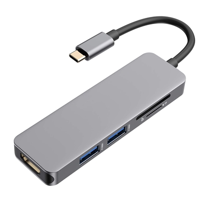 Attēls no RoGer USB-C Hub 5in1 USB 3.0 x2 / HDMI / SD card reader / TF card reader Gray