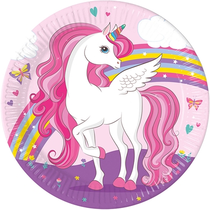 Attēls no Šķīvji papīra Unicorn Rainbow 23cm 8gab.