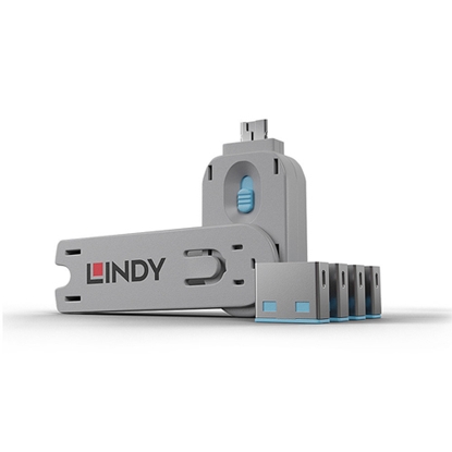 Picture of Lindy USB Port Blocker 4P Blue w/Key USB Port Blocker - Pack 4    4002888404525