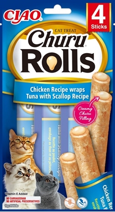 Attēls no INABA Churu Rolls Chicken recipe wraps Tuna with scallop recipe - cat treats - 4x10 g