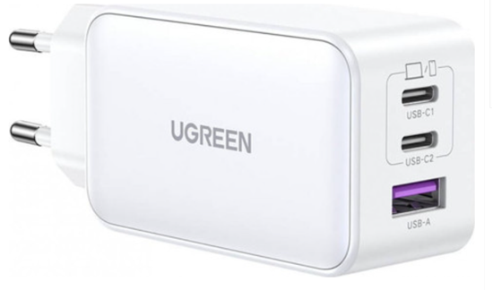Picture of UGREEN Nexode USB-A+2*USB-C 65W GaN Tech Fast Charger White