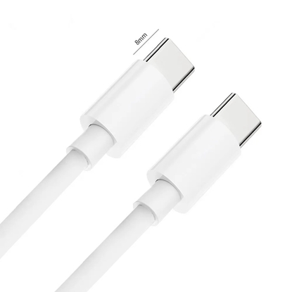 Picture of CP USB-C to USB-C PD 60W 3A Super Fast Charge Universal 1m Cable with 8mm long connectors White
