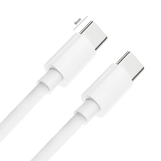 Picture of CP USB-C to USB-C PD 60W 3A Super Fast Charge Universal 1m Cable with 8mm long connectors White