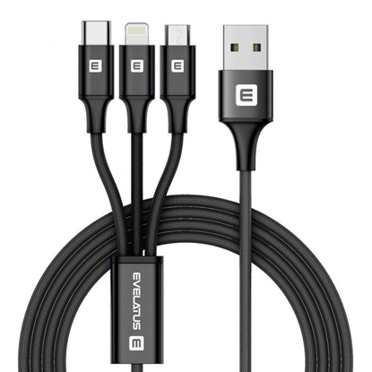Attēls no Evelatus - Evelatus Data cable 3in1 (Ligtning, Type-C, Micro USB ) LTM01 Black