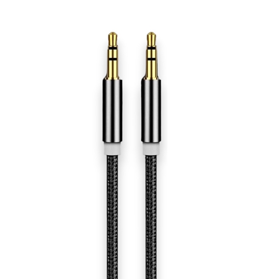 Picture of iLike AX1 Durable Braided Wire 1.8m Aux Jack Cable 3.5mm male to 3.5mm 2-line Gold platted Black
