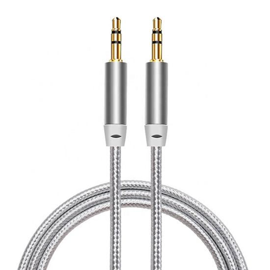 Picture of iLike AX1 Durable Braided Wire 1.8m Aux Jack Cable 3.5mm male to 3.5mm 2-line Gold platted White